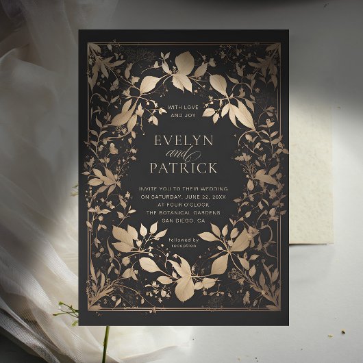 Invitation Moody Forest Botanical Moderne Mariage d'or classi