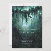 Invitation Moody Forest enchanted Bleu moderne Mariage foncé (Devant)