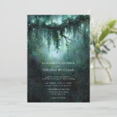 Invitation Moody Forest enchanted Bleu moderne Mariage foncé (Debout devant)