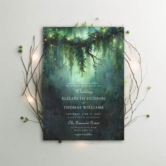 Invitation Moody Forest Green Enchanted Fairy Dark Mariage