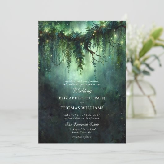 Invitation Moody Forest Green Enchanted Fairy Dark Mariage (Debout devant)
