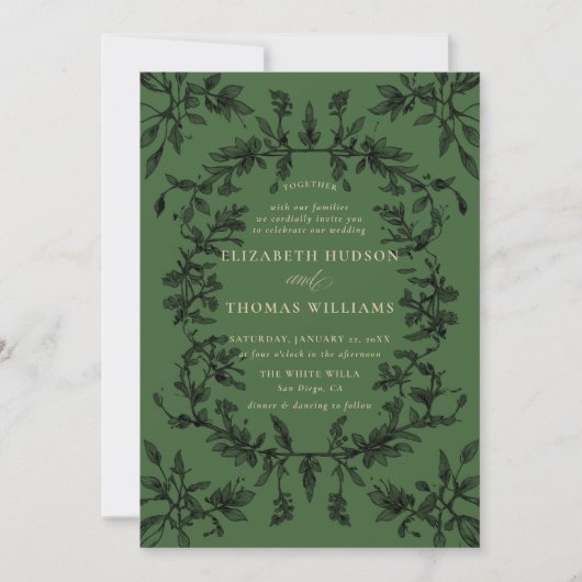 Invitation Moody Forest Moss Botanical Moderne Mariage classi (Devant)