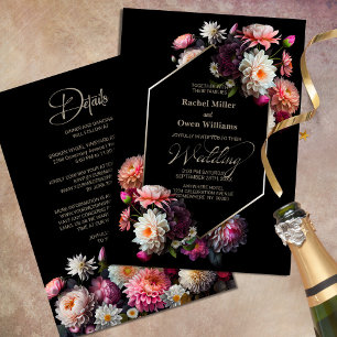 Invitation Moody Géométrique Floral Noir Tout en un Mariage