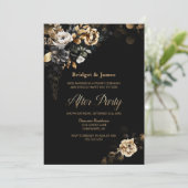 Invitation Moody Gold Floral Mariage noir après la fête (Debout devant)