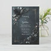 Invitation Moody Gothic Black Rose Floral Frame Wedding (Debout devant)