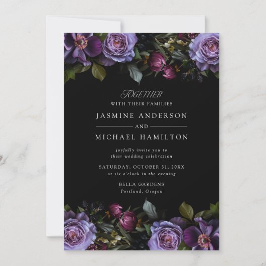 Invitation Moody Gothic Floral Mariage (Devant)