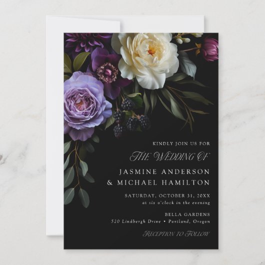 Invitation Moody Gothic Floral Mariage (Devant)