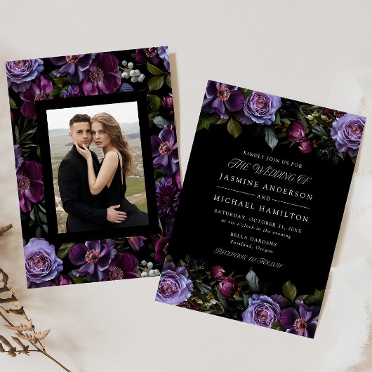 Invitation Moody Gothic Floral Mariage photo