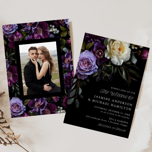 Invitation Moody Gothic Floral Mariage photo
