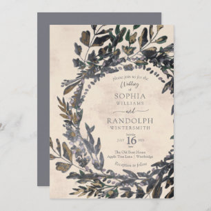 Invitation Moody Gothic Floral Wreath acier gris or