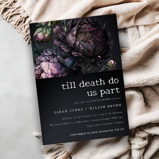 Invitation Moody Gothic Purple Black Peony Couples Douche
