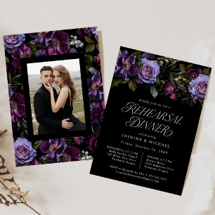 Invitation Moody Gothic Purple Floral Dîner De Répétition Pho