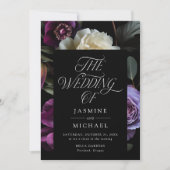 Invitation Moody Gothic Purple Floral Mariage Photo (Devant)