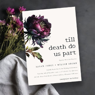 Invitation Moody Gothic violet foncé Mariage de pivoine noire