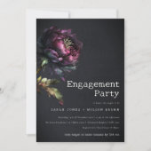 Invitation Moody Gothique Purple Black Peony Fiançailles (Devant)