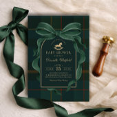 Invitation Moody Green Bow Equestrian Tartan Polo Baby Shower