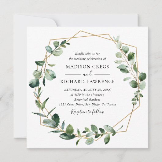 Invitation Moody Greenery avec Mariage de cadre géométrique o (Devant)