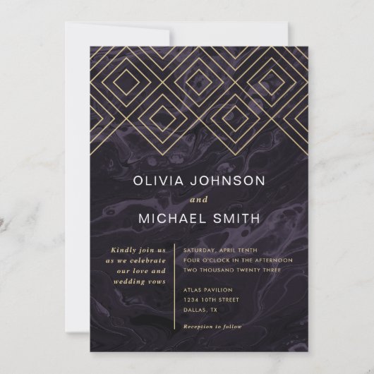 Invitation Moody Hues Amethyst Mariage en marbre violet (Devant)