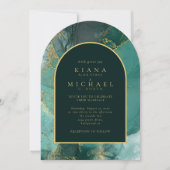 Invitation Moody Ink Emerald Gold Arch Abstrait ID988 (Devant)