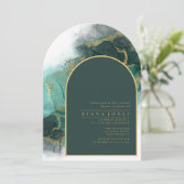 Invitation Moody Ink Emerald Gold Fête des mariées Arch ID988 (Debout devant)