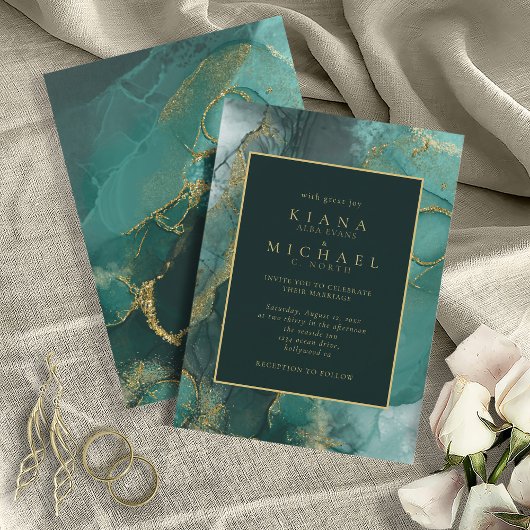 Invitation Moody Ink Emerald Gold ID Abstrait988