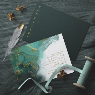 Invitation Moody Ink Emerald Gold - Répétition Abstraite ID98