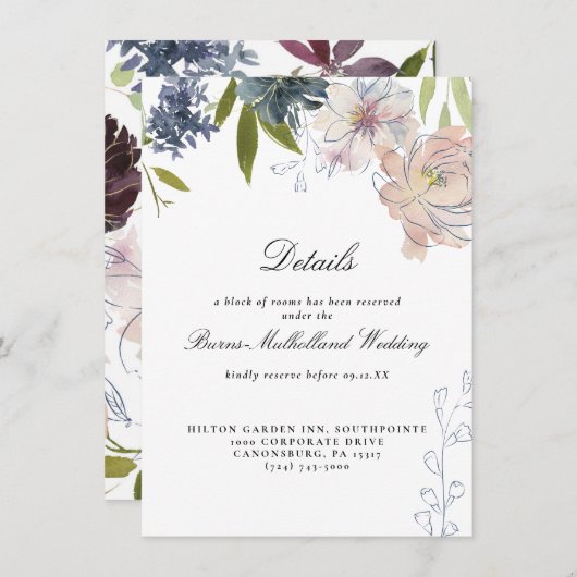 Invitation Moody Jewel Tone Floral Mariage Informations clien (Devant / Derrière)