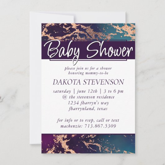 Invitation Moody Luxe Marble | Douche violette profonde et Tu (Devant)