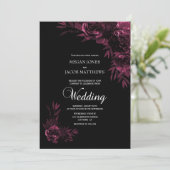 Invitation Moody Mariage floral noir et rose (Debout devant)
