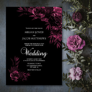 Invitation Moody Mariage floral noir et rose