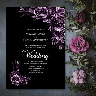 Invitation Moody Mariage floral noir et violet