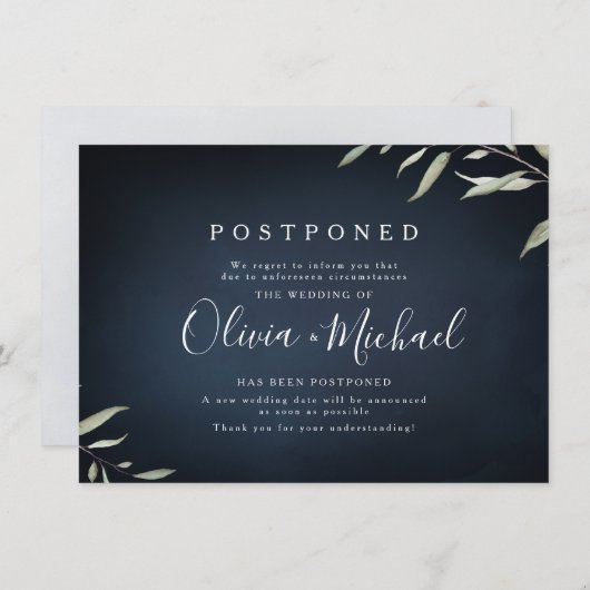 Invitation Moody Marine minima verdure mariage report (Devant / Derrière)