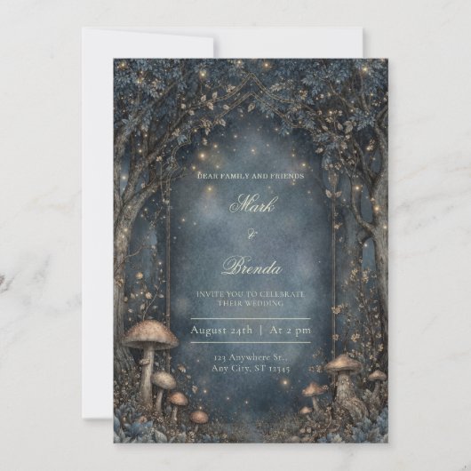 Invitation Moody Midnight Gothic Arch Forest Wedding (Devant)