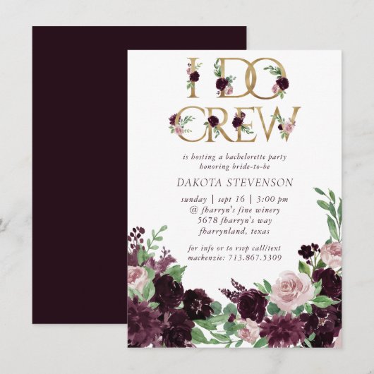 Invitation Moody Passion | Dramatique Floral Violet I Do Crew (Devant / Derrière)