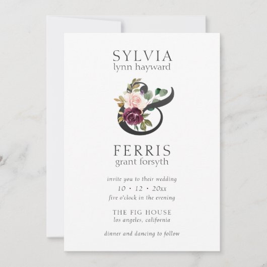Invitation Moody Plum Floral Ampersand Mariage (Devant)