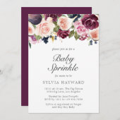 Invitation Moody Plum Floral et Fig Girl Baby Sprinky (Devant / Derrière)