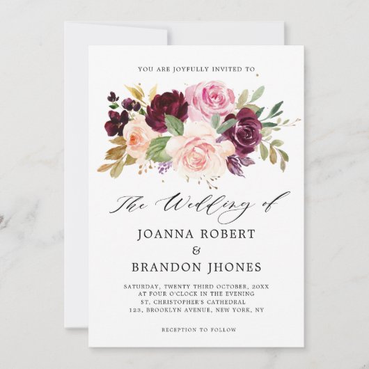 Invitation Moody Plum violet rose rose rose rose rose Mariage (Devant)
