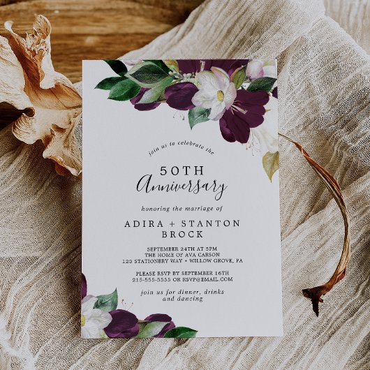 Invitation Moody Purple Blooms 50e anniversaire du Mariage