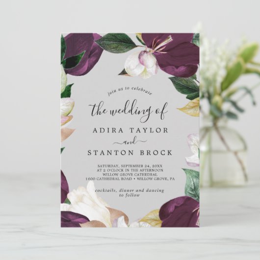 Invitation Moody Purple Blooms | Grey Le Mariage De (Debout devant)