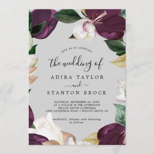Invitation Moody Purple Blooms   Grey Le Mariage De