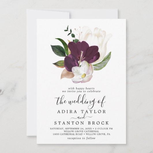 Invitation Moody Purple Blooms Le Mariage De (Devant)