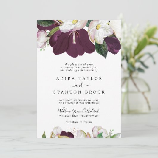 Invitation Moody Purple Blooms Mariage officiel (Debout devant)