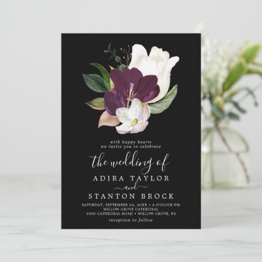 Invitation Moody Purple Blooms | Noir Le Mariage De (Debout devant)