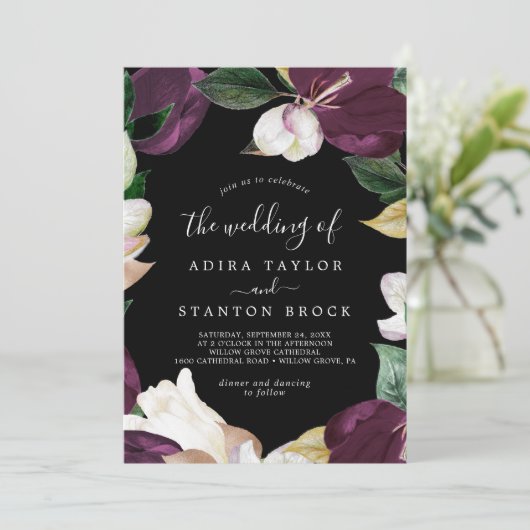 Invitation Moody Purple Blooms | Noir Le Mariage De (Debout devant)