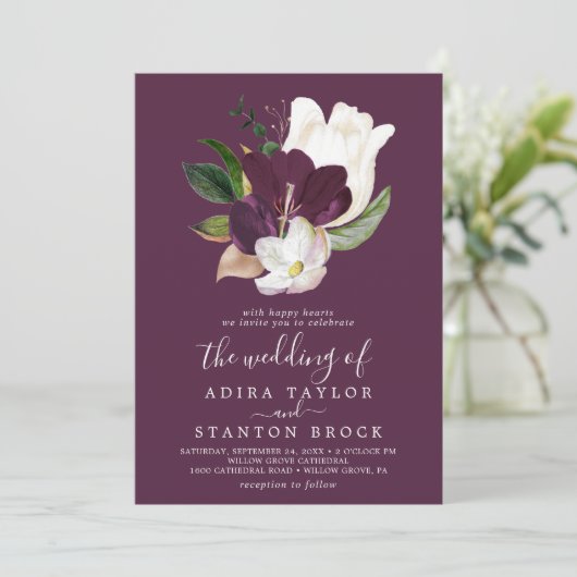 Invitation Moody Purple Blooms | Plum Le Mariage De (Debout devant)