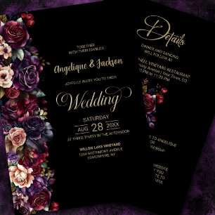 Invitation Moody Purple Bourgogne Tout En Un Mariage Floral