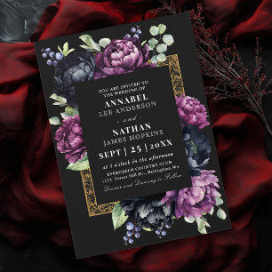 Invitation Moody Purple et Black Elegant Mariage floral