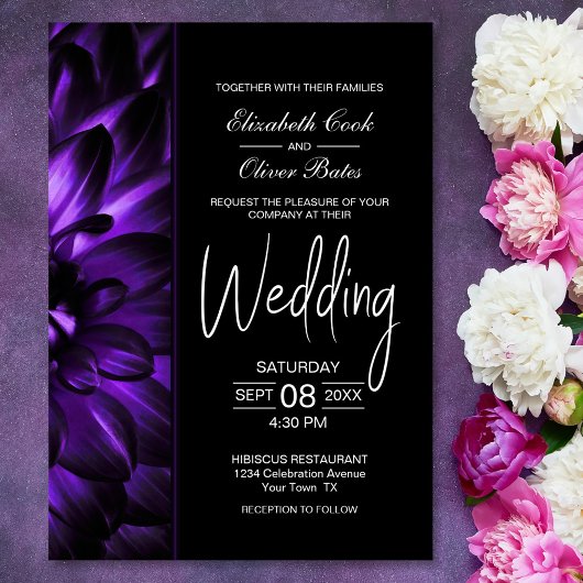 Invitation Moody Purple Floral Wedding