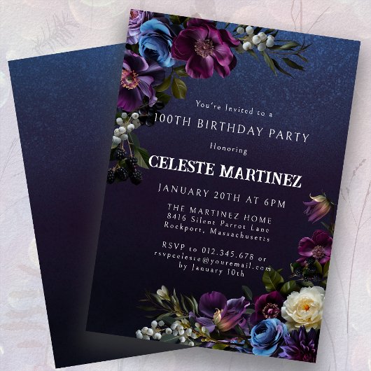 Invitation Moody Purple Flowers 100e anniversaire