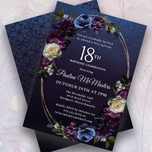 Invitation Moody Purple Flowers 18e anniversaire